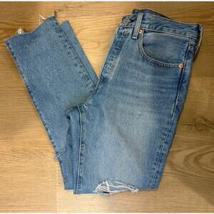Levi's 501 S Skinny W27 L30 Medium Wash Distressed Jeans Unfinished Hem